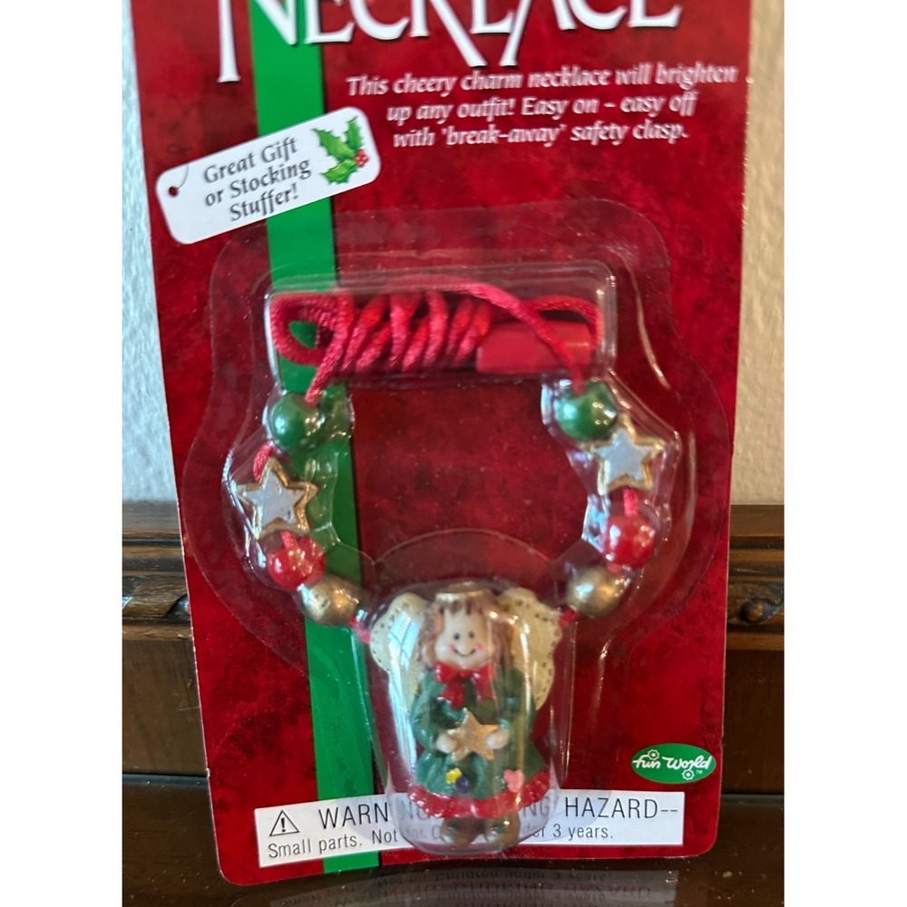 Vintage 90s Fun World Wood Look Santa Moon‎ Necklace Christmas Holiday - Picture 2 of 3